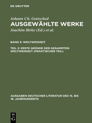 cover image of Erste Gründe der gesammten Weltweisheit (Praktischer Teil)